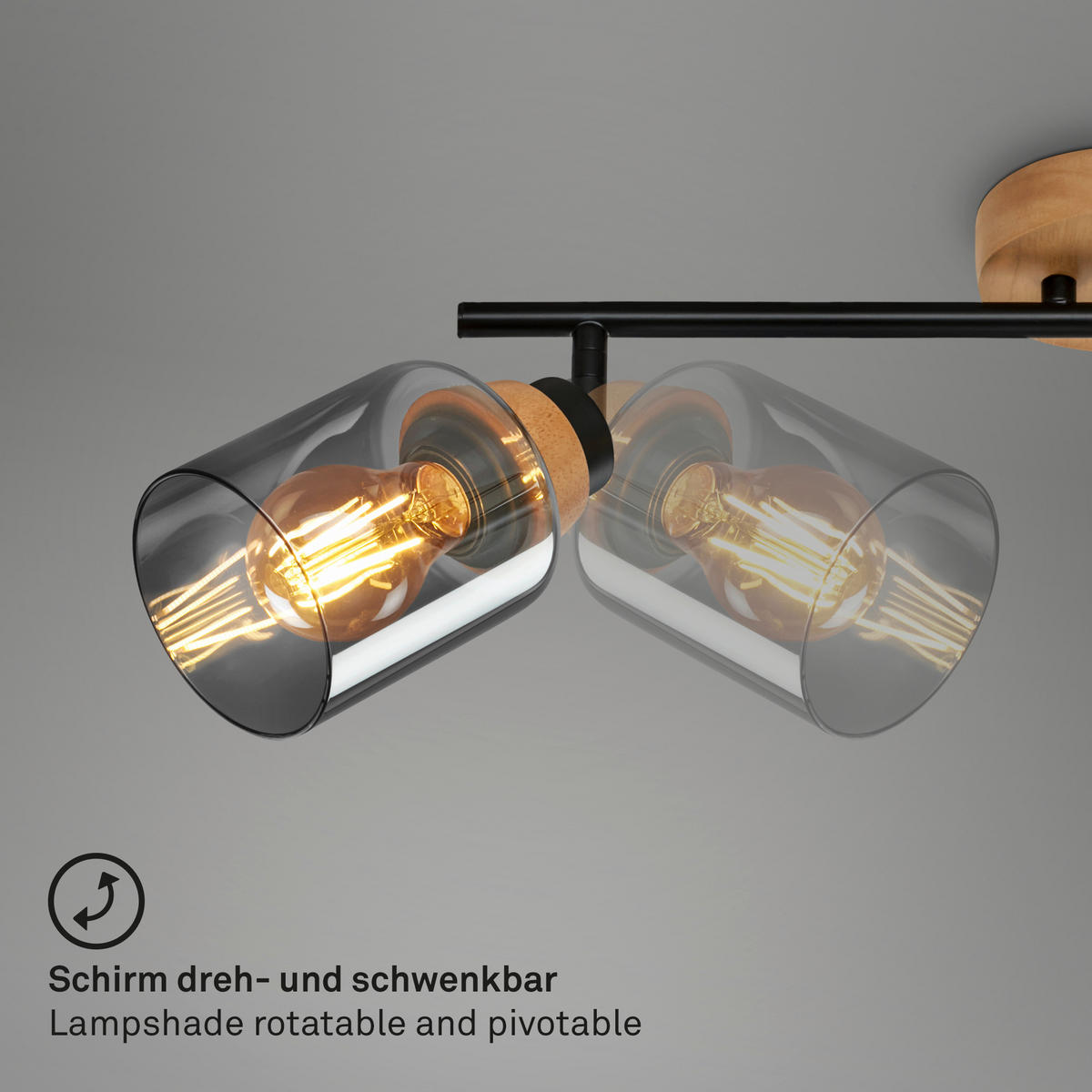 DECKENSPOTS 47/11/24 cm   - Eichefarben/Schwarz, Design, Glas/Holz (47/11/24cm)
