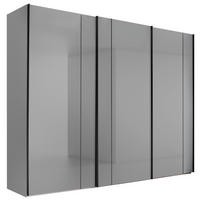 SCHWEBETÜRENSCHRANK 249/240/68 cm,  in Hellgrau, 3 Tür(en)  - Hellgrau/Schwarz, Design, Glas/Holzwerkstoff (249/240/68cm) - Musterring