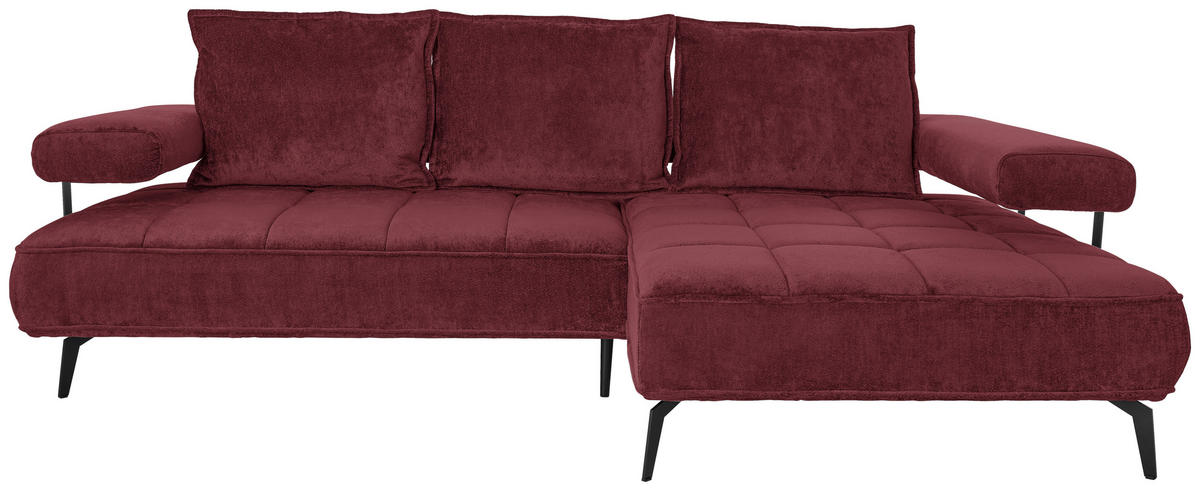 ECKSOFA Webstoff Bordeaux  - Bordeaux/Schwarz, Design, Textil/Metall (266/180cm) - Welnova