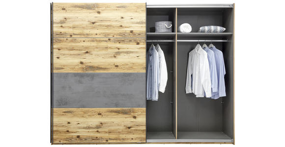 Schiebetürenschrank 270cm Alicante, Alpinlook/Betonoxid - Fichtefarben/Grau, MODERN, Holzwerkstoff (270/210/60cm) - Luca Bessoni