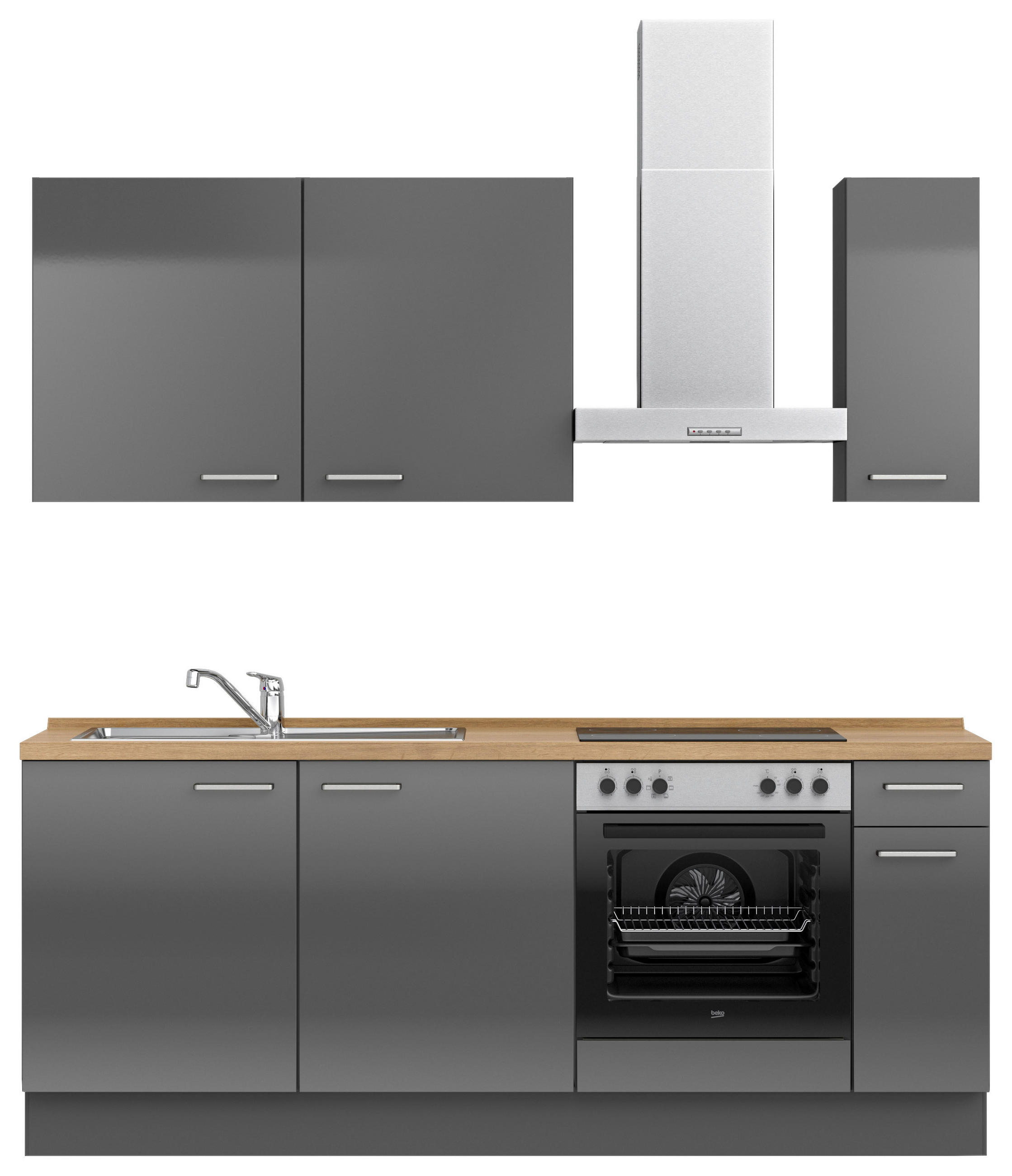 KÜCHENLEERBLOCK 210 cm   in Eichefarben, Schieferfarben  - Schieferfarben/Edelstahlfarben, MODERN, Holzwerkstoff/Metall (210cm) - Nobilia