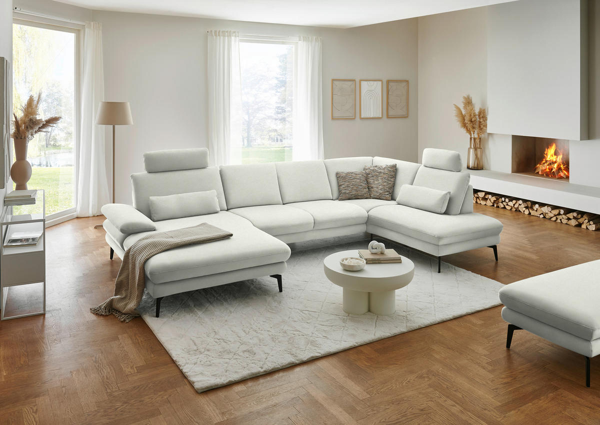 WOHNLANDSCHAFT  in Chenille, Flachgewebe Weiß  - Schwarz/Weiß, Design, Textil/Metall (180/344/208cm) - Dieter Knoll