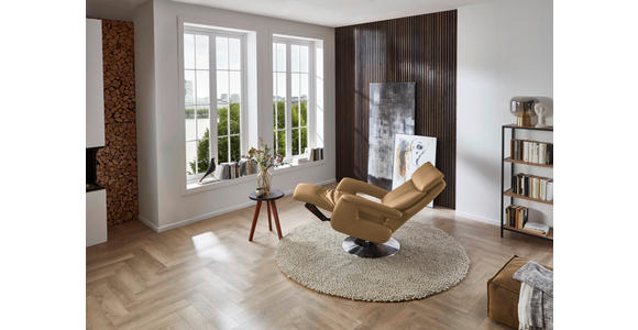 RELAXSESSEL in Leder Honig - Edelstahlfarben/Honig, Design, Leder/Metall (78/112/85cm) - Cantus