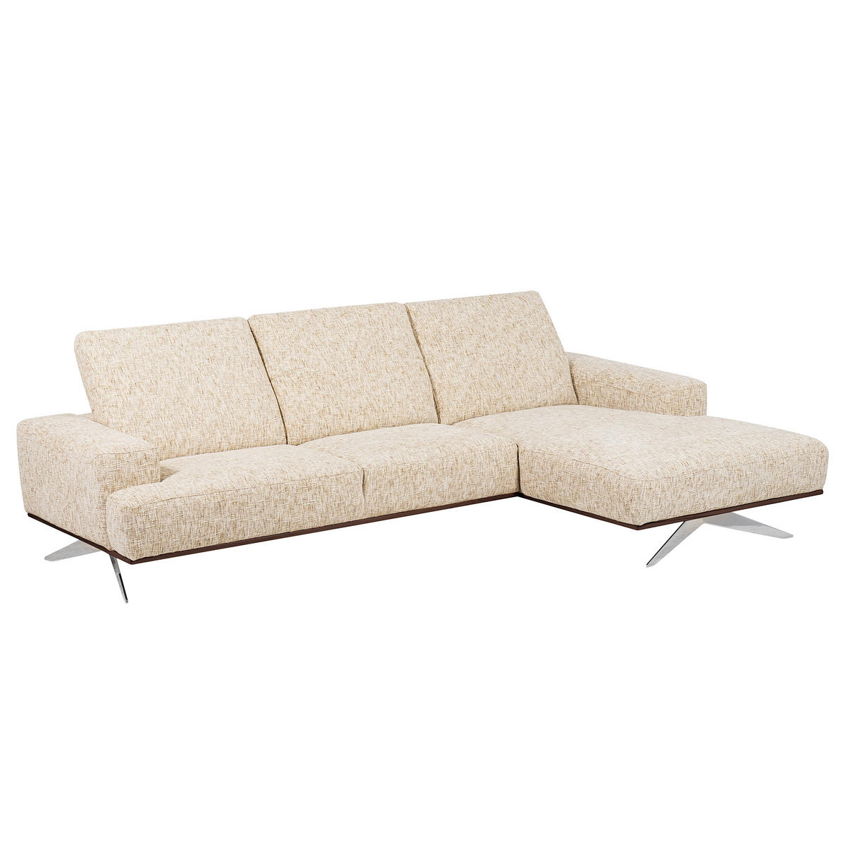 ECKSOFA PORTLAND in Struktur Beige Kopfteilverstellung  295/187 cm  - Chromfarben/Beige, Design, Holz/Textil (295/187cm) - Livetastic
