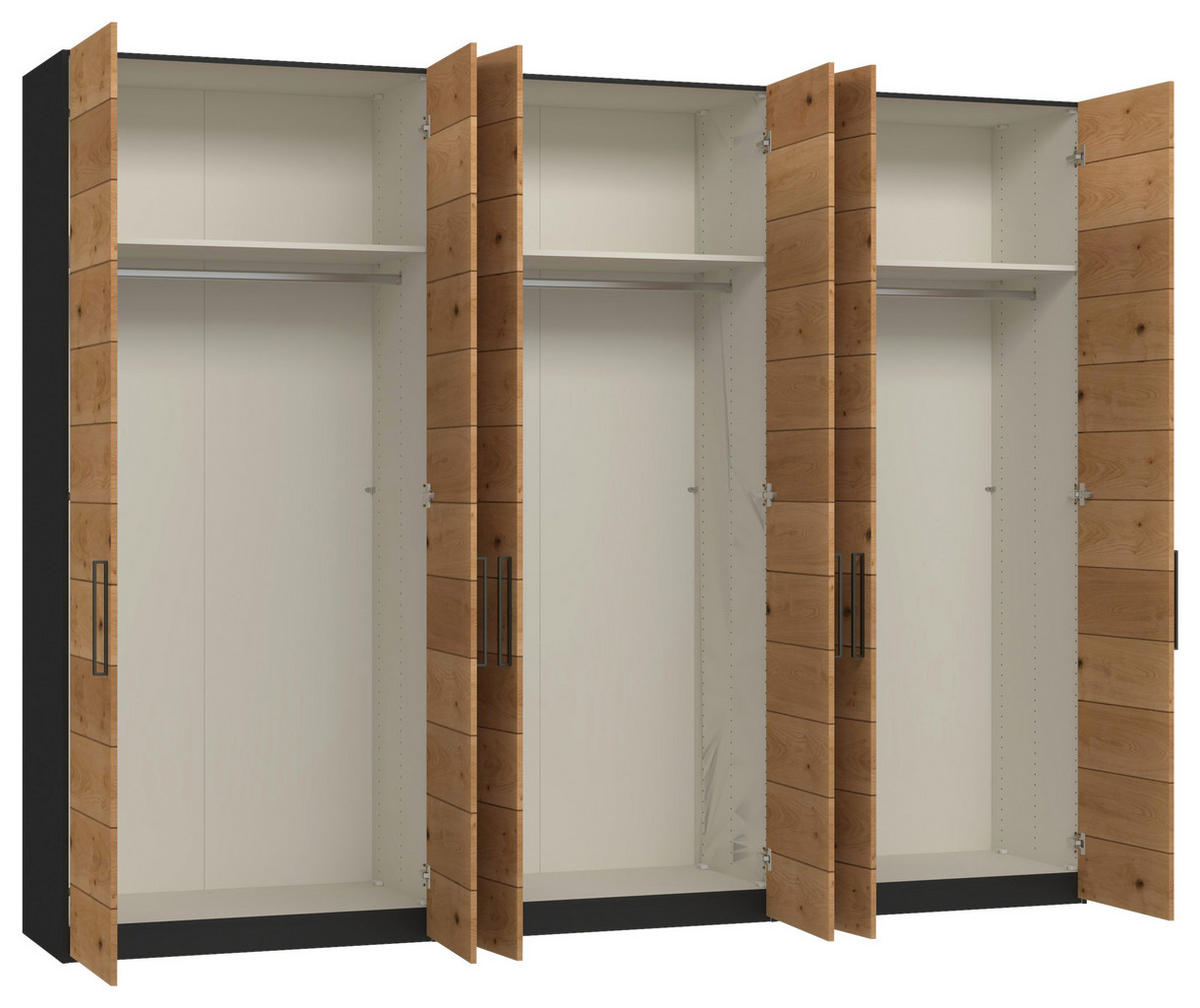 DREHTÜRENSCHRANK 303/220/59 cm,  in Schwarz, Wildeiche, 6-türig  - Wildeiche/Titanfarben, Design, Holz/Holzwerkstoff (303/220/59cm) - Jutzler