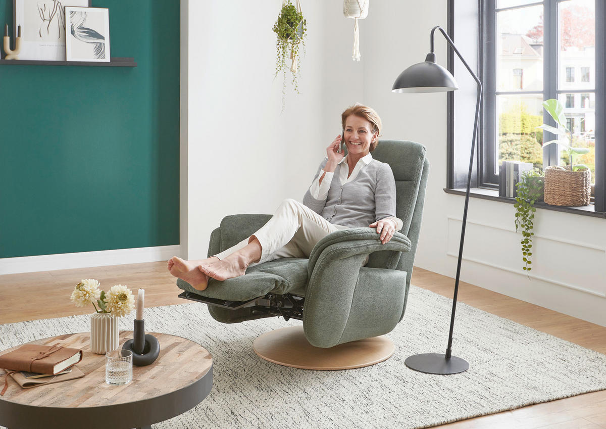 RELAXSESSEL Holz, Textil Grün  - Eiche Bianco/Beige, Romantik / Landhaus, Holz/Textil (80/106/88cm) - Voleo