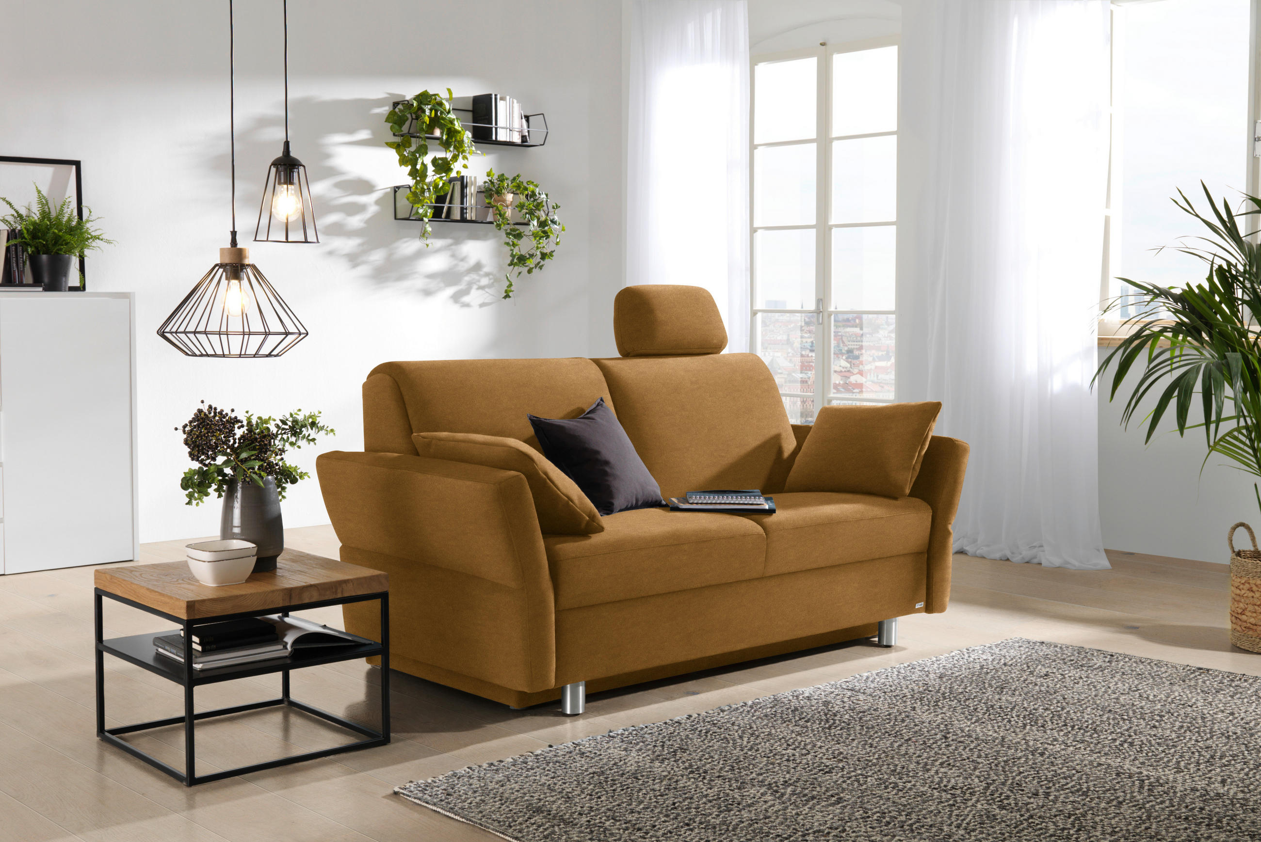 SCHLAFSOFA in Velours, beflockt Honig  - Alufarben/Honig, KONVENTIONELL, Kunststoff/Textil (170/88/91cm) - Sedda