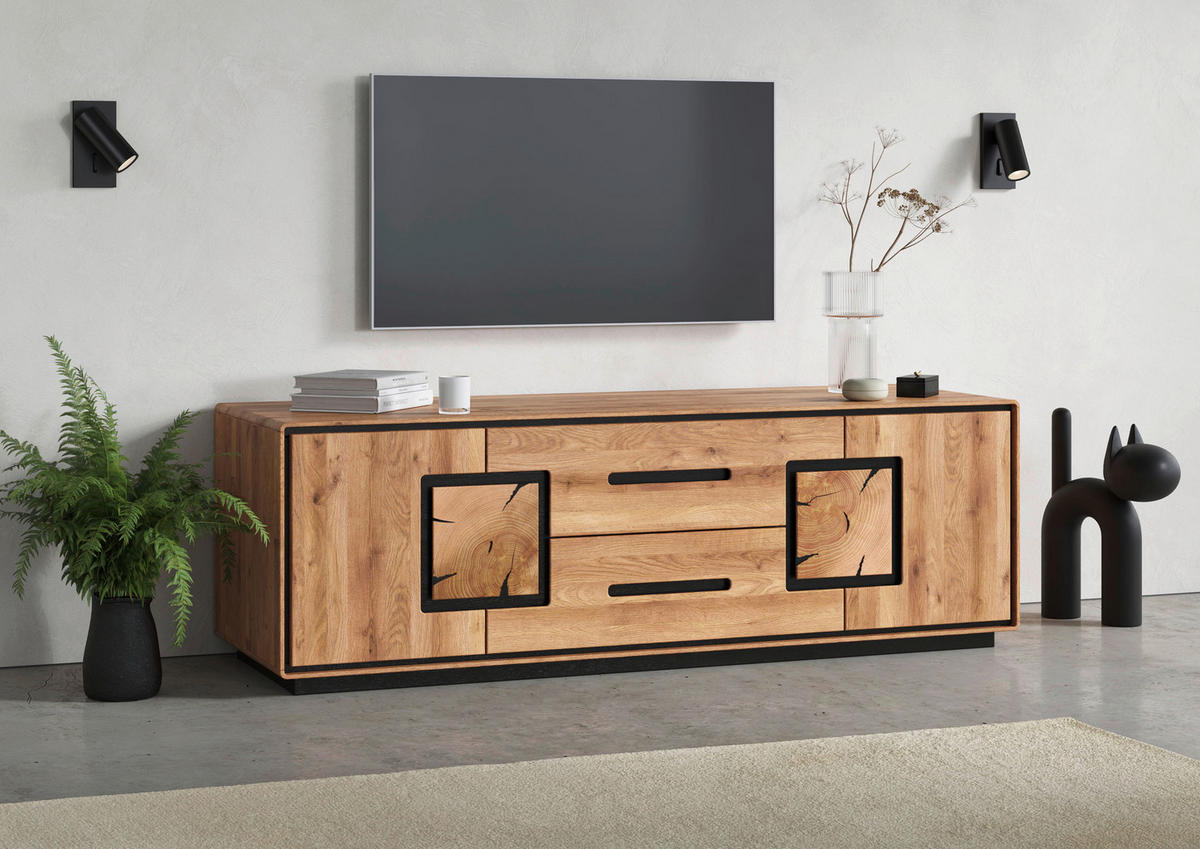 TV-ELEMENT - Wildeiche/Schwarz, Basics, Holz (166/54/55cm) - Livetastic