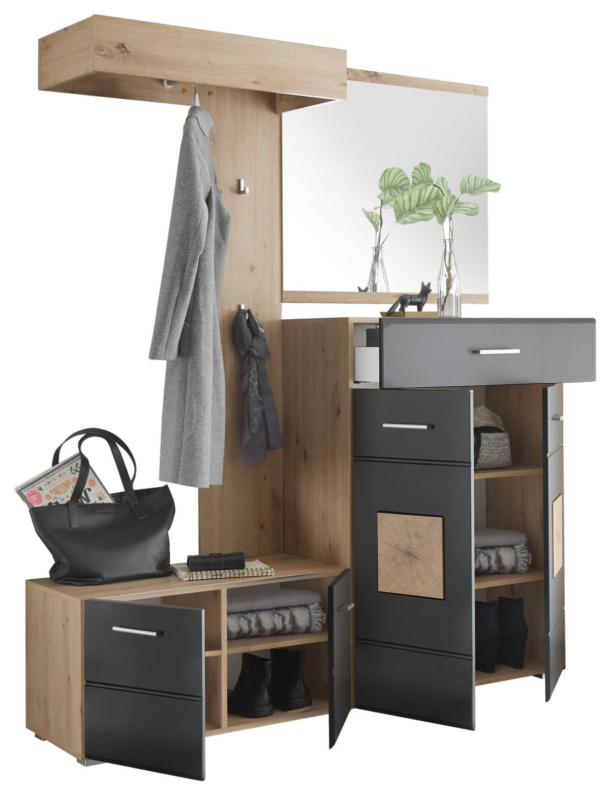 GARDE-ROBE 4-teilig  in 160/195/38 cm  - Schwarz/Eiche Artisan, Konventionell, Holzwerkstoff (160/195/38cm) - home24