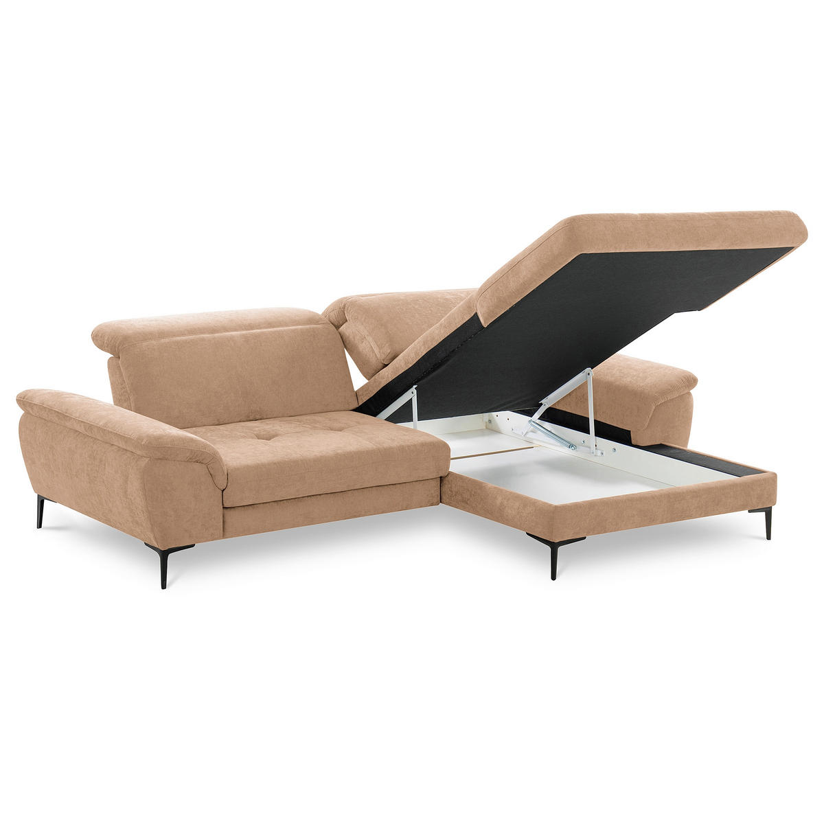 ECKSOFA  Webstoff Rotbraun  - Rotbraun/Schwarz, Design, Textil/Metall (268/195cm) - Livetastic