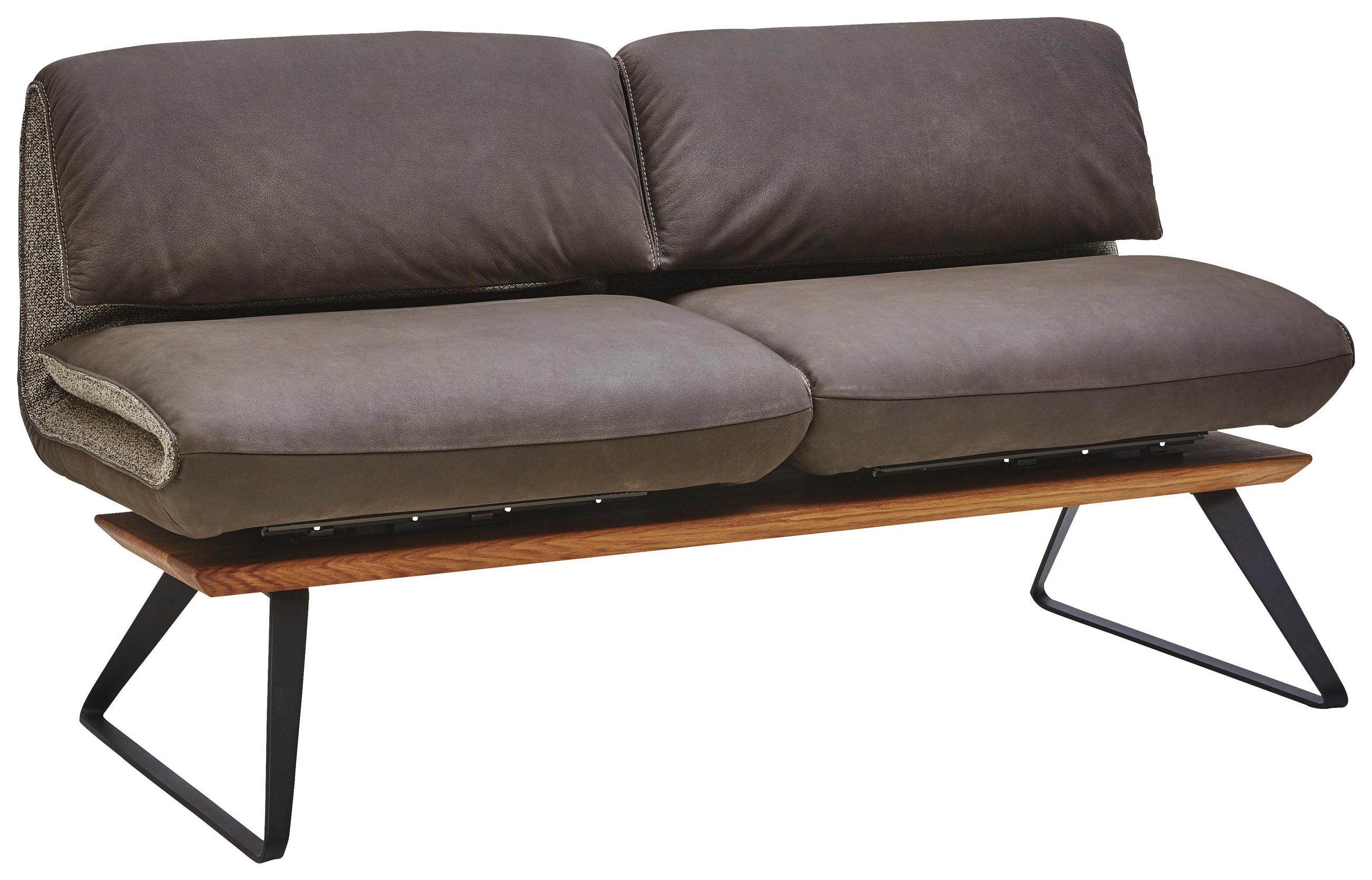 Sitzbank in Holz, Textil, Leder Anthrazit, Braun, Beige