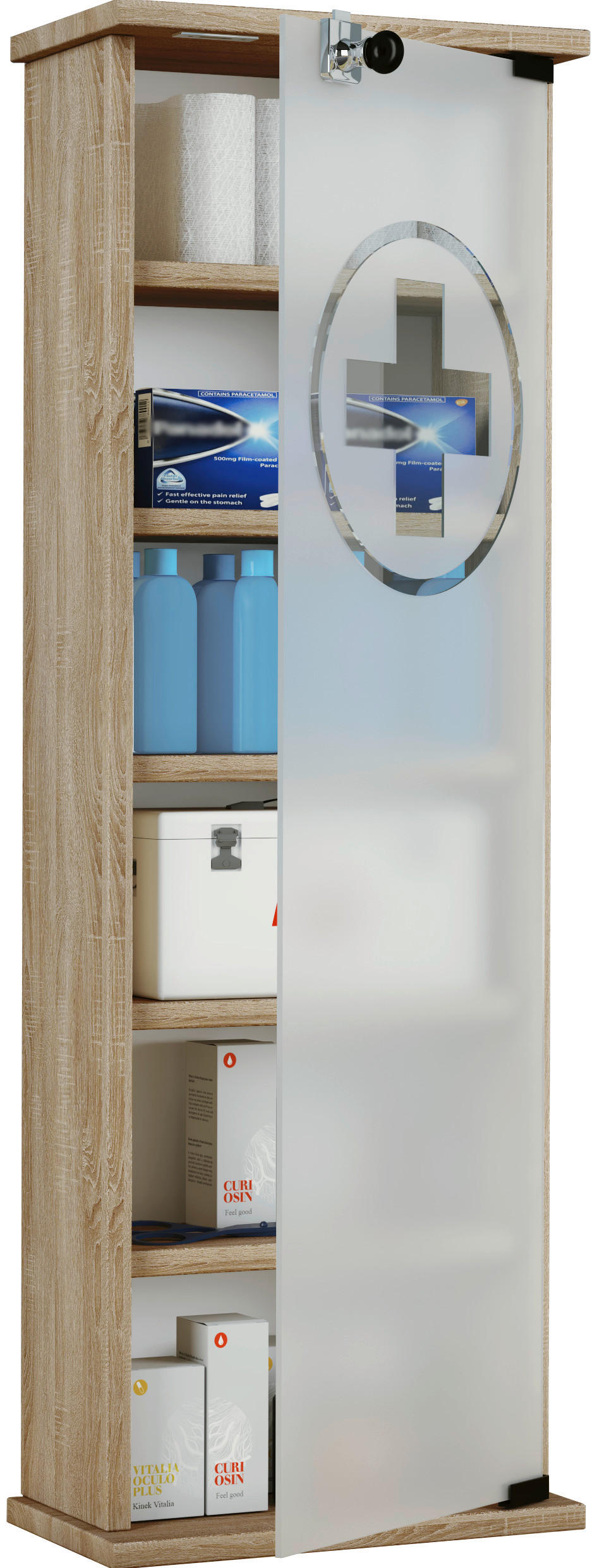 MEDIZINSCHRANK - Sonoma Eiche, Basics, Glas/Holzwerkstoff (31/92/18cm) - MID.YOU