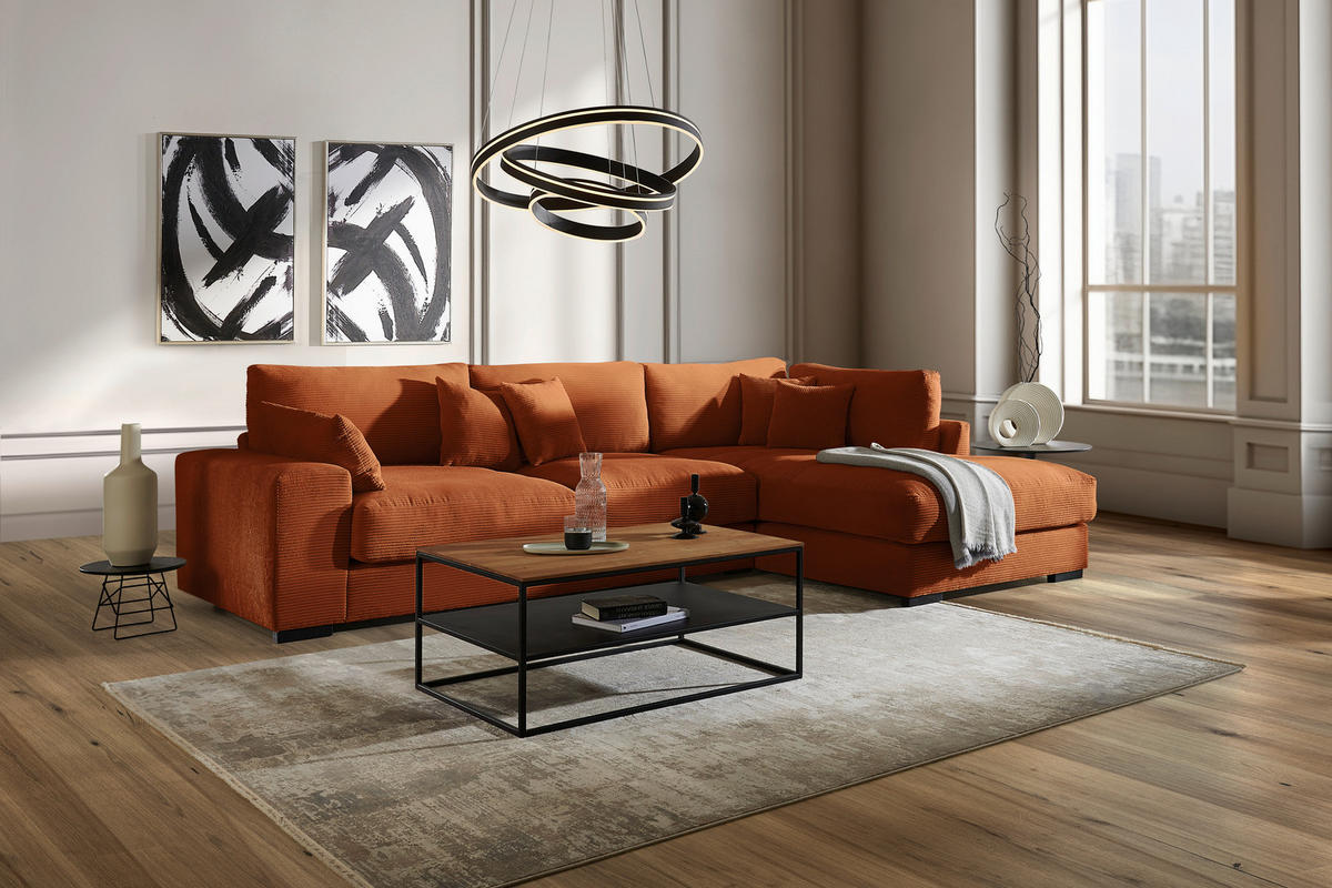 ECKSOFA in Cord Kupferfarben  - Schwarz/Kupferfarben, Design, Kunststoff/Textil (340/205cm) - Lomoco