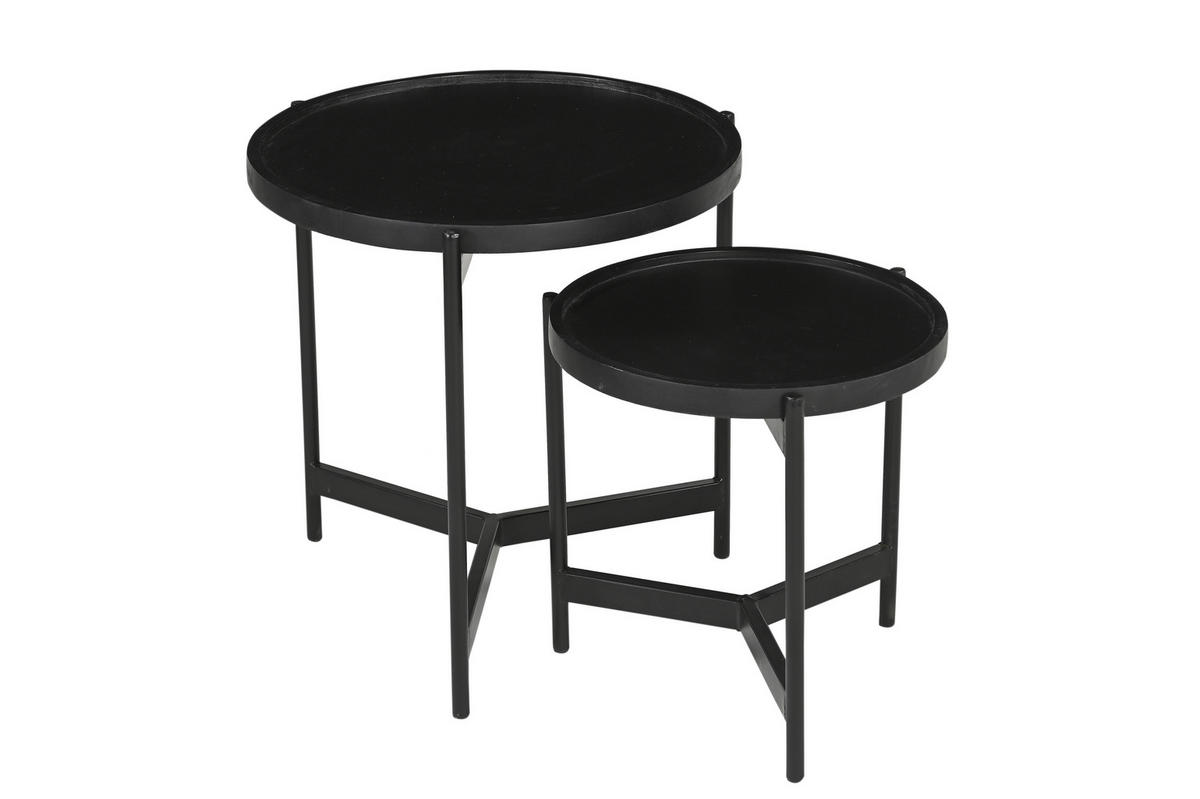 BEISTELLTISCHSET Mangoholz massiv rund Schwarz  - Schwarz, Design, Holz/Metall (45-35/45-35/45-35cm) - MID.YOU