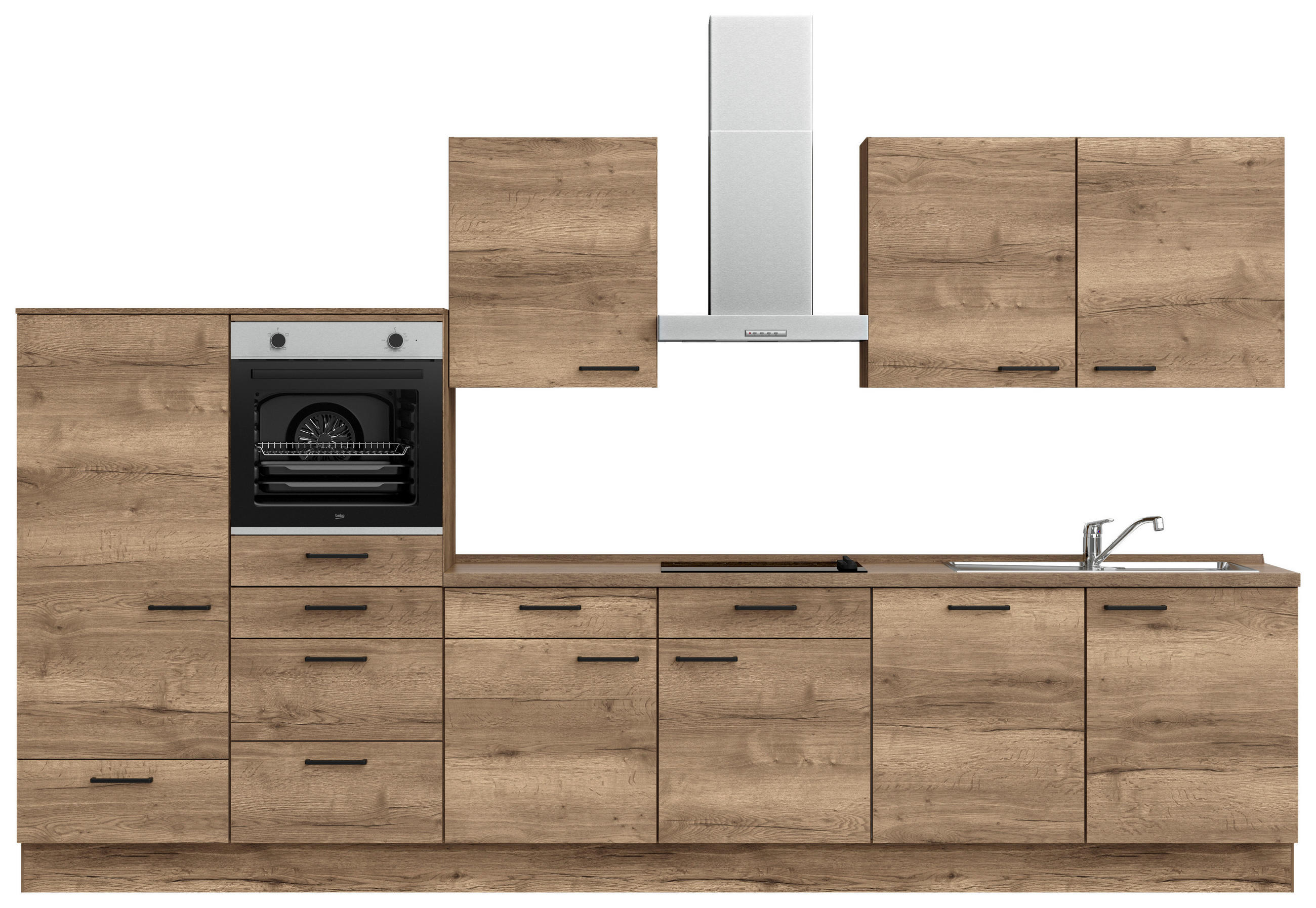 KÜCHENLEERBLOCK 360 cm   in Eiche dunkel  - Eiche dunkel/Schwarz, MODERN, Holzwerkstoff/Metall (360cm) - Nobilia