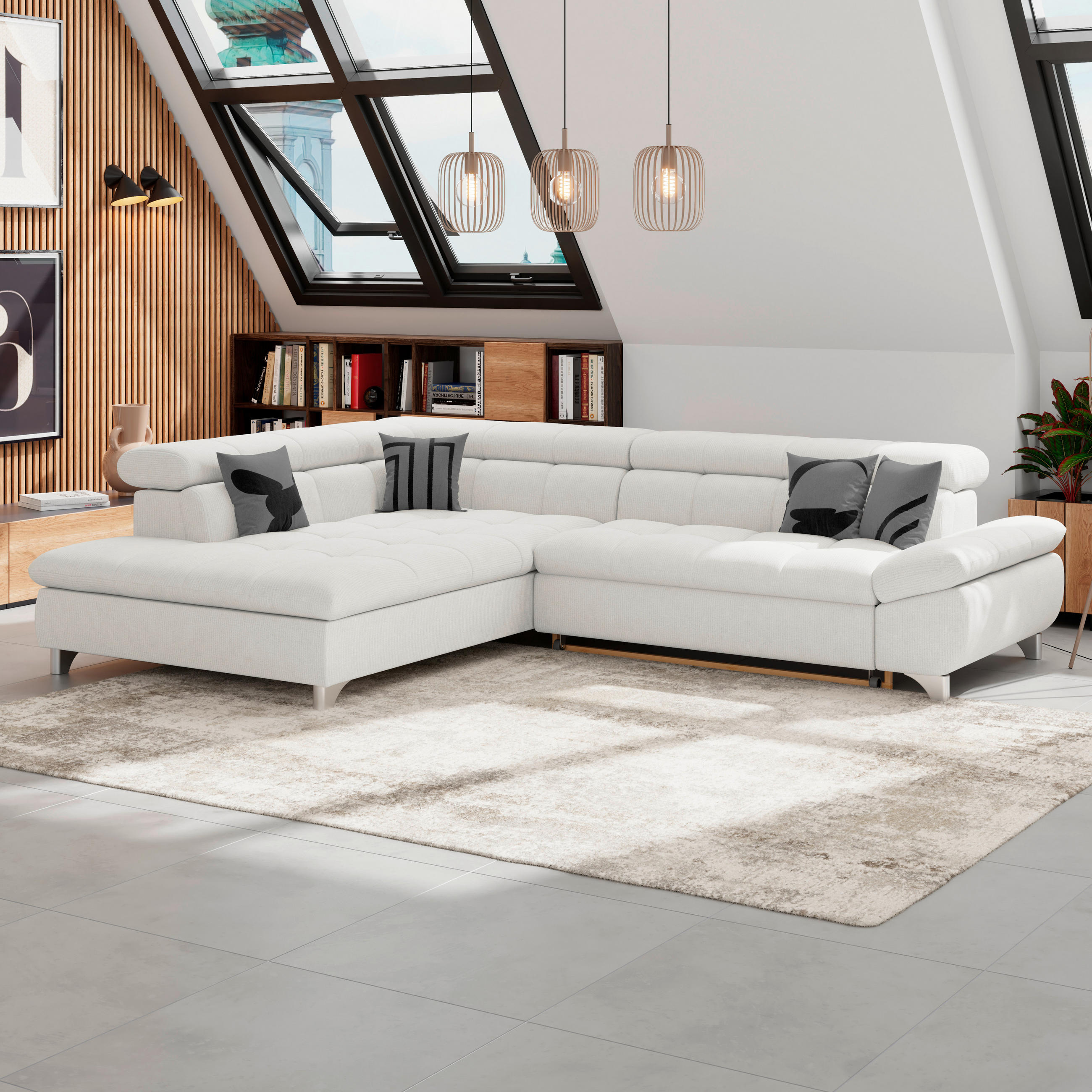 ECKSOFA Creme Chenille  - Chromfarben/Creme, KONVENTIONELL, Textil/Metall (234/312cm) - Livetastic