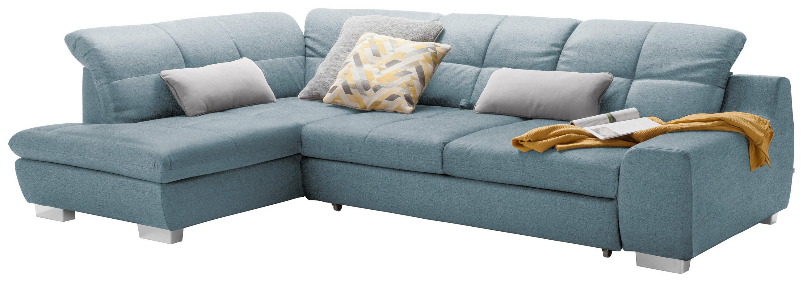 ECKSOFA Hellblau Flachgewebe  - Chromfarben/Hellblau, Design, Kunststoff/Textil (212/292cm) - SetOne by Musterring