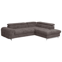 ECKSOFA in Mikrofaser Dunkelbraun  - Chromfarben/Dunkelbraun, Konventionell, Textil/Metall (257/206cm) - Livetastic