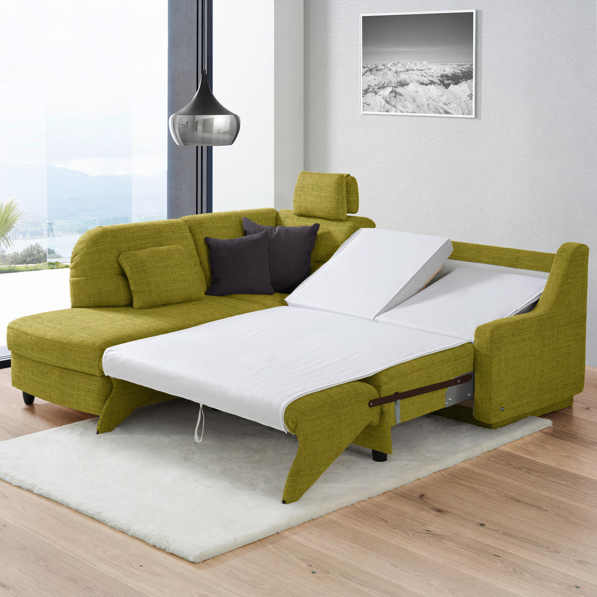 ECKSOFA in Chenille Grün  208/226 cm  - Schwarz/Grün, KONVENTIONELL, Textil (208/226cm) - Sedda