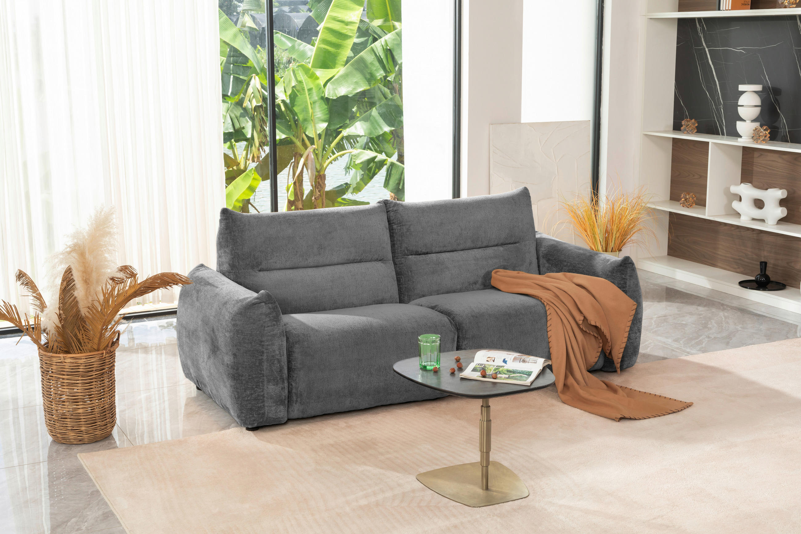 2-SITZER-SOFA Chenille Anthrazit  - Anthrazit/Schwarz, MODERN, Kunststoff/Textil (216/89/92cm) - MID.YOU