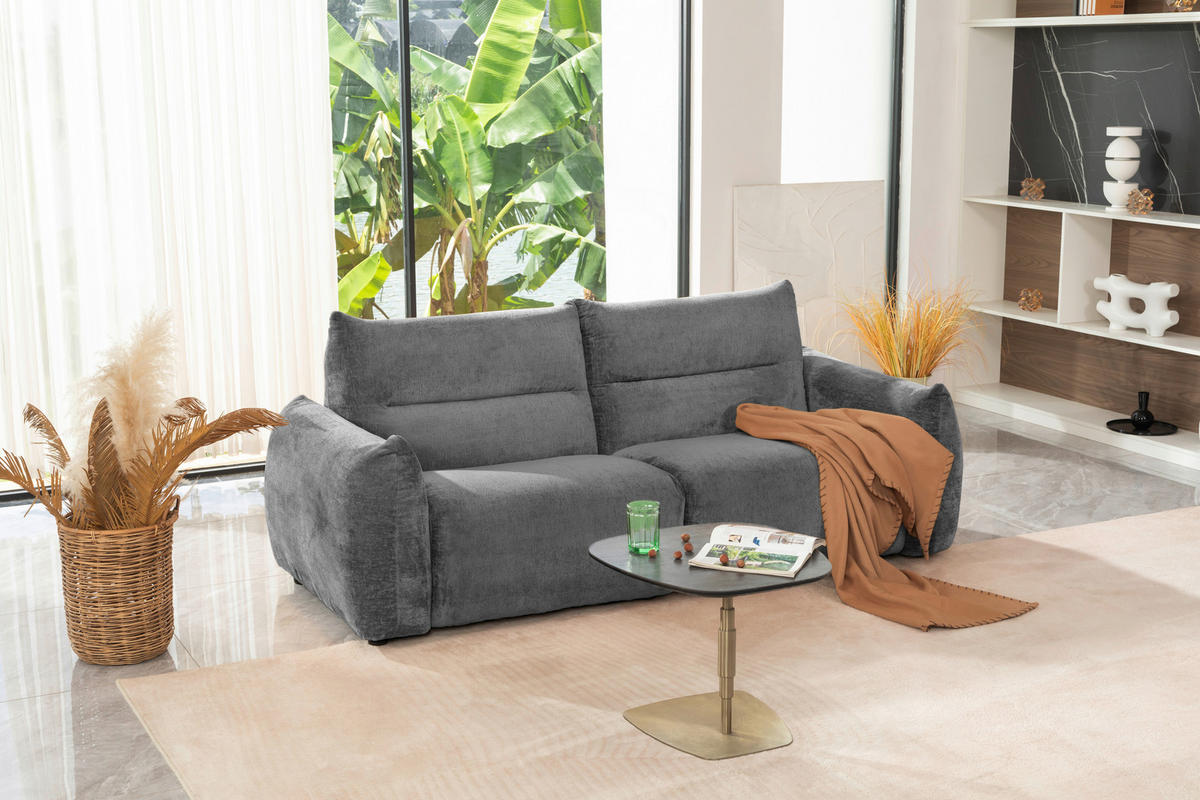 2-SITZER-SOFA Chenille Anthrazit  - Anthrazit/Schwarz, MODERN, Kunststoff/Textil (216/89/92cm) - MID.YOU