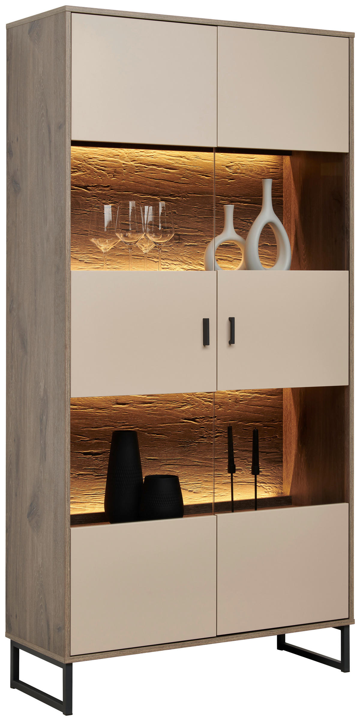 VITRINE in Eichefarben, Hellgrau  - Eichefarben/Anthrazit, MODERN, Glas/Holzwerkstoff (94/186/37cm) - Hom`in