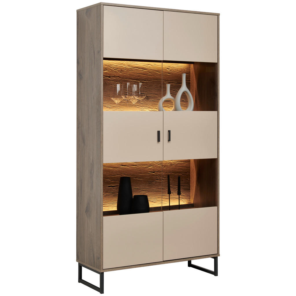 Thumbnail - Hom`in Vitrine, Eiche, Hellgrau, Holzwerkstoff, 6 Fächer, 94x186x37 cm, Beimöbel erhältlich, stehend, Wohnzimmer, Wohnwä...