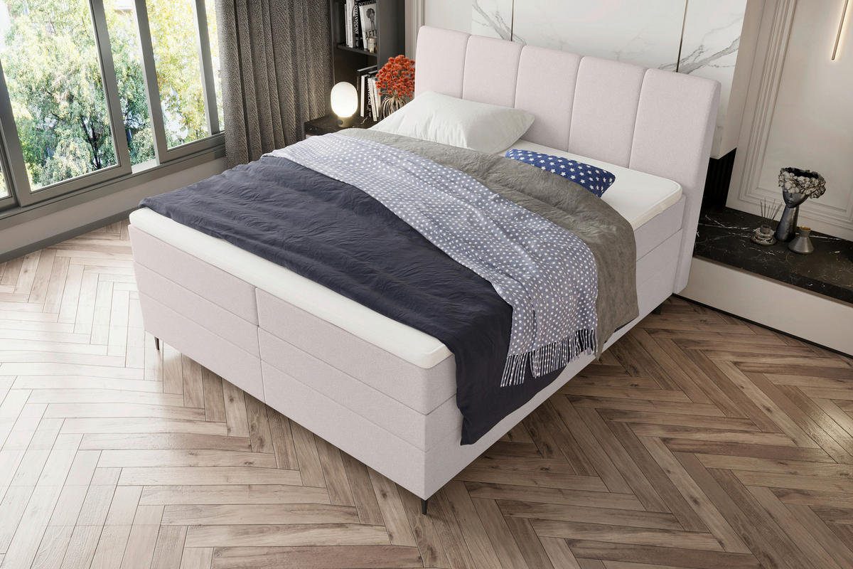 BOXSPRINGBETT 180/200 cm  in Greige  - Greige/Schwarz, KONVENTIONELL, Textil/Metall (180/200cm) - Boxxx