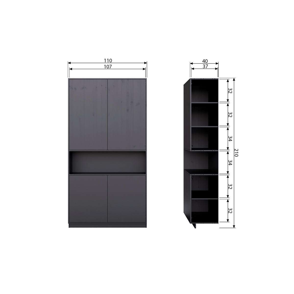 BUFFET 110/210/40 cm  in Schwarz  - Schwarz, Design, Holz (110/210/40cm) - Livetastic