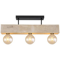 DECKENLEUCHTE    60/6/19 cm  - Dunkelbraun/Schwarz, Natur, Holz/Metall (60/6/19cm) - Globo