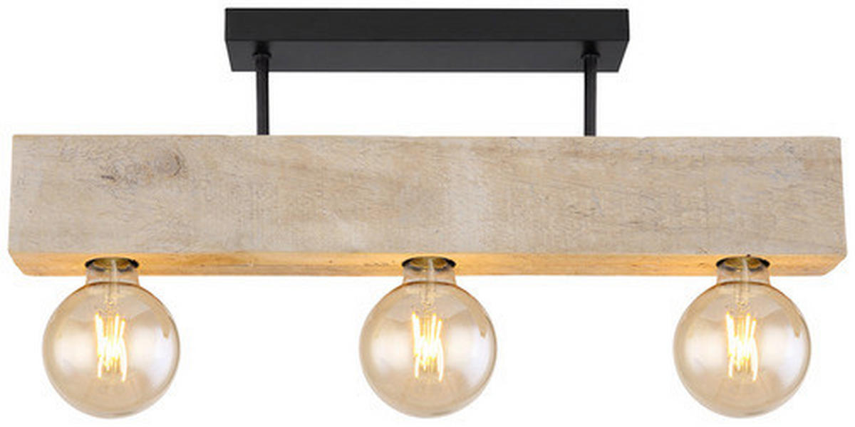 DECKENLEUCHTE    60/6/19 cm  - Dunkelbraun/Schwarz, Natur, Holz/Metall (60/6/19cm) - Globo