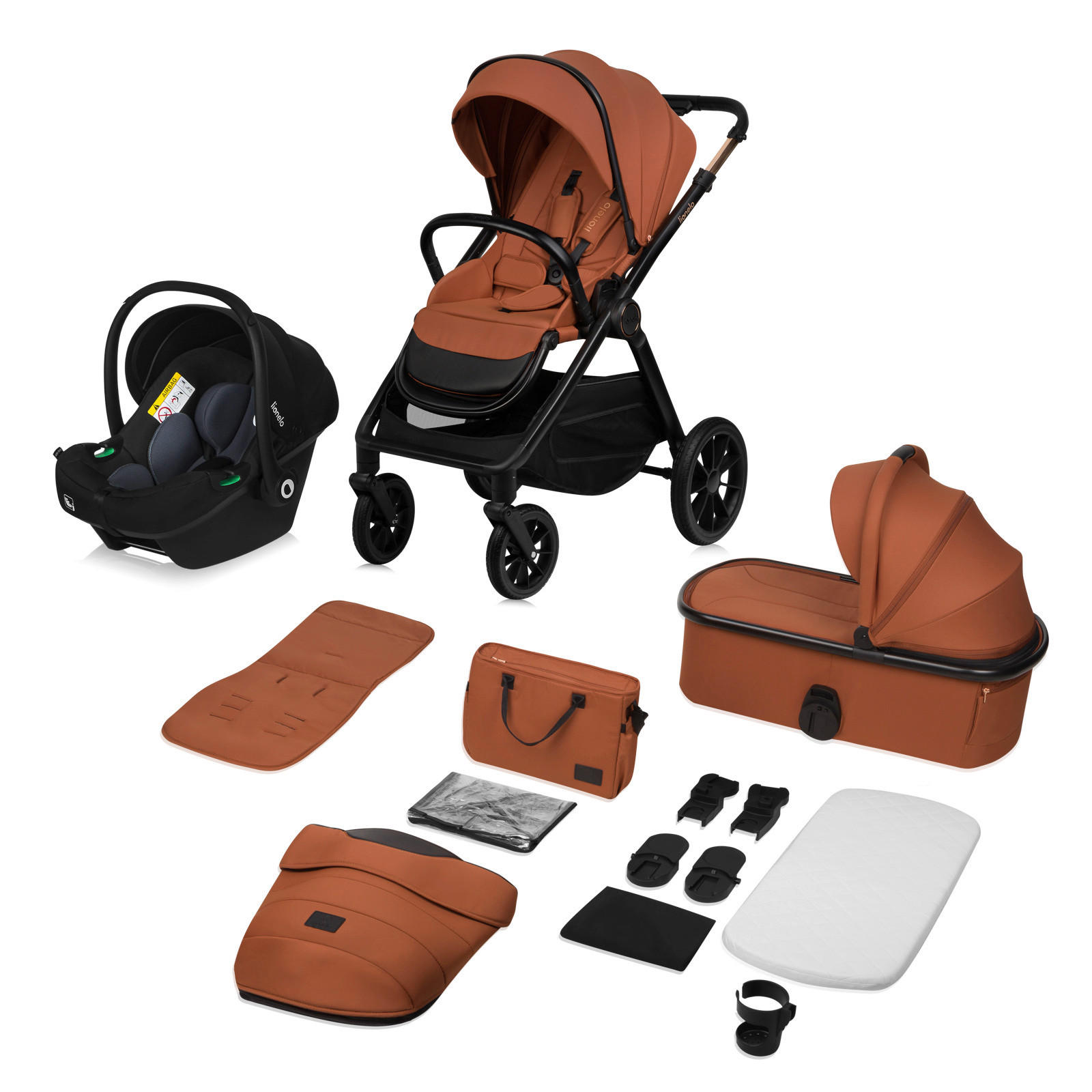 KINDERWAGENSET  LO-Layla 3in1  Brown Rust  - Cognac, Basics (94/62/115cm) - Lionelo