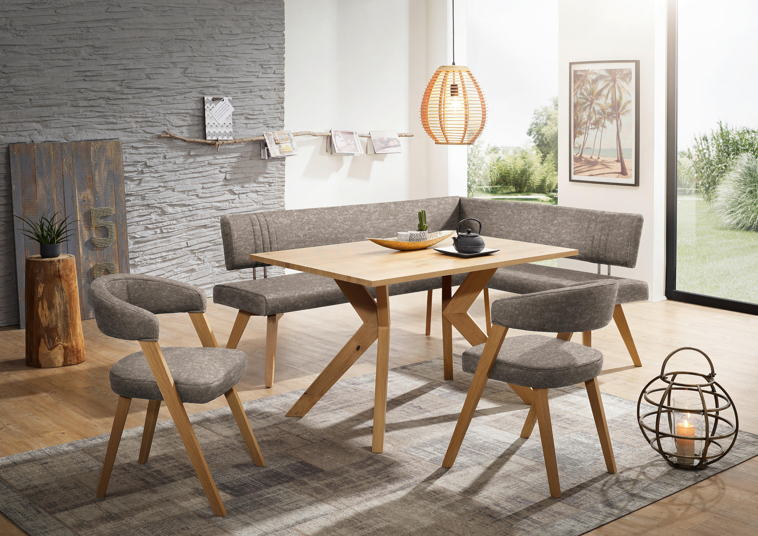 ECKBANK in Holz, Textil Hellbraun, Wildeiche  - Hellbraun/Wildeiche, Design, Holz/Textil (180/160cm) - Venda