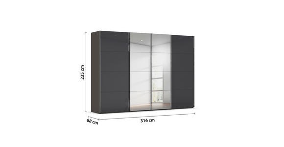 SCHWEBETÜRENSCHRANK  in Graphitfarben, Schwarz  - Chromfarben/Graphitfarben, Design, Glas/Holzwerkstoff (316/235/68cm) - Novel