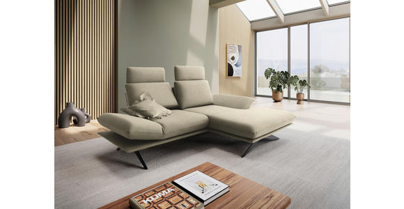 ECKSOFA  in Flachgewebe Beige Rücken echt, Armteilverstellung, Drehsitzfunktion  234/155 cm  - Beige/Schwarz, Design, Textil/Metall (234/155cm) - Dieter Knoll