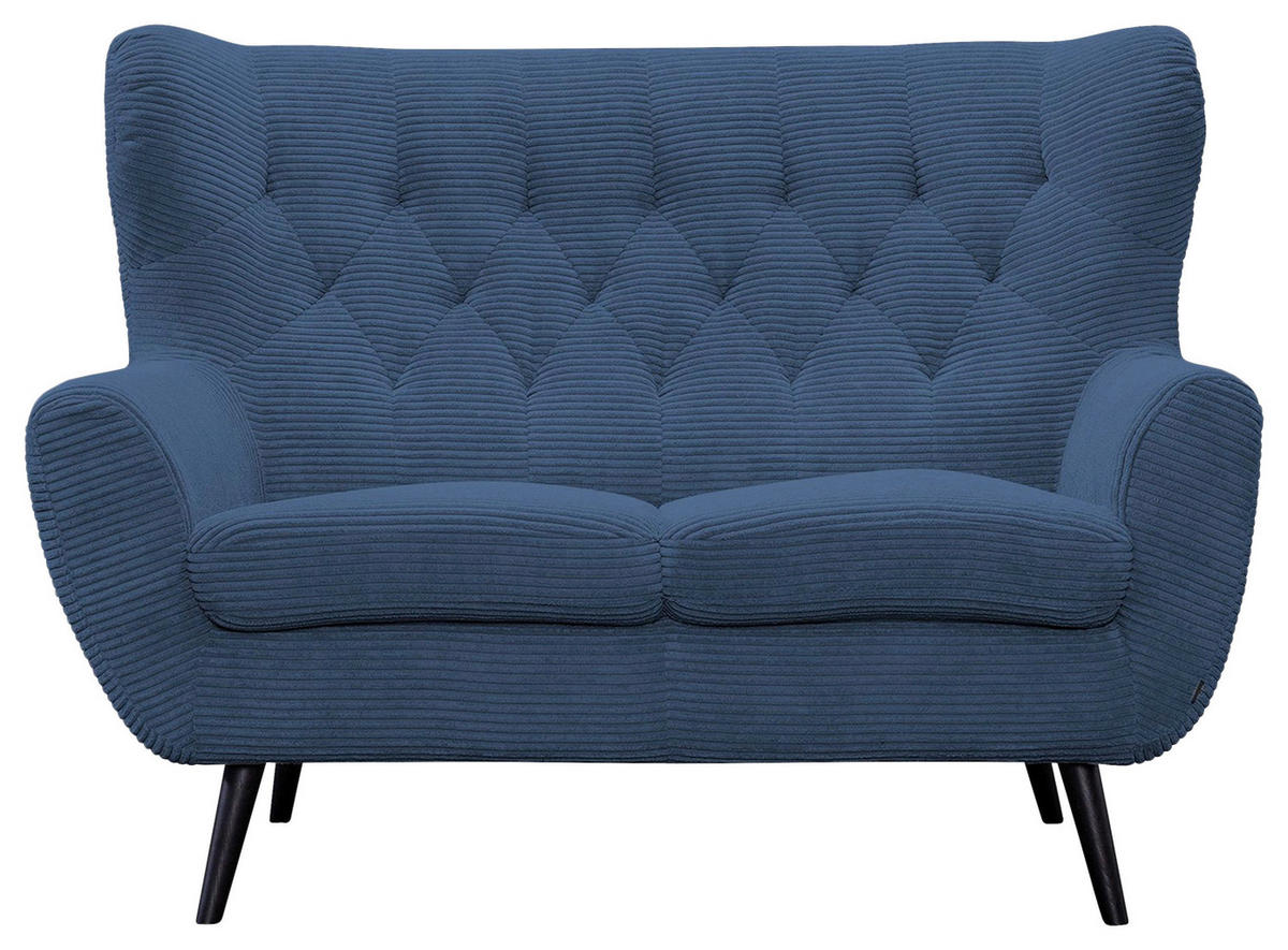 2-SITZER-SOFA Cord Blau  - Blau/Schwarz, Design, Holz/Textil (137/101/95cm) - Stylife