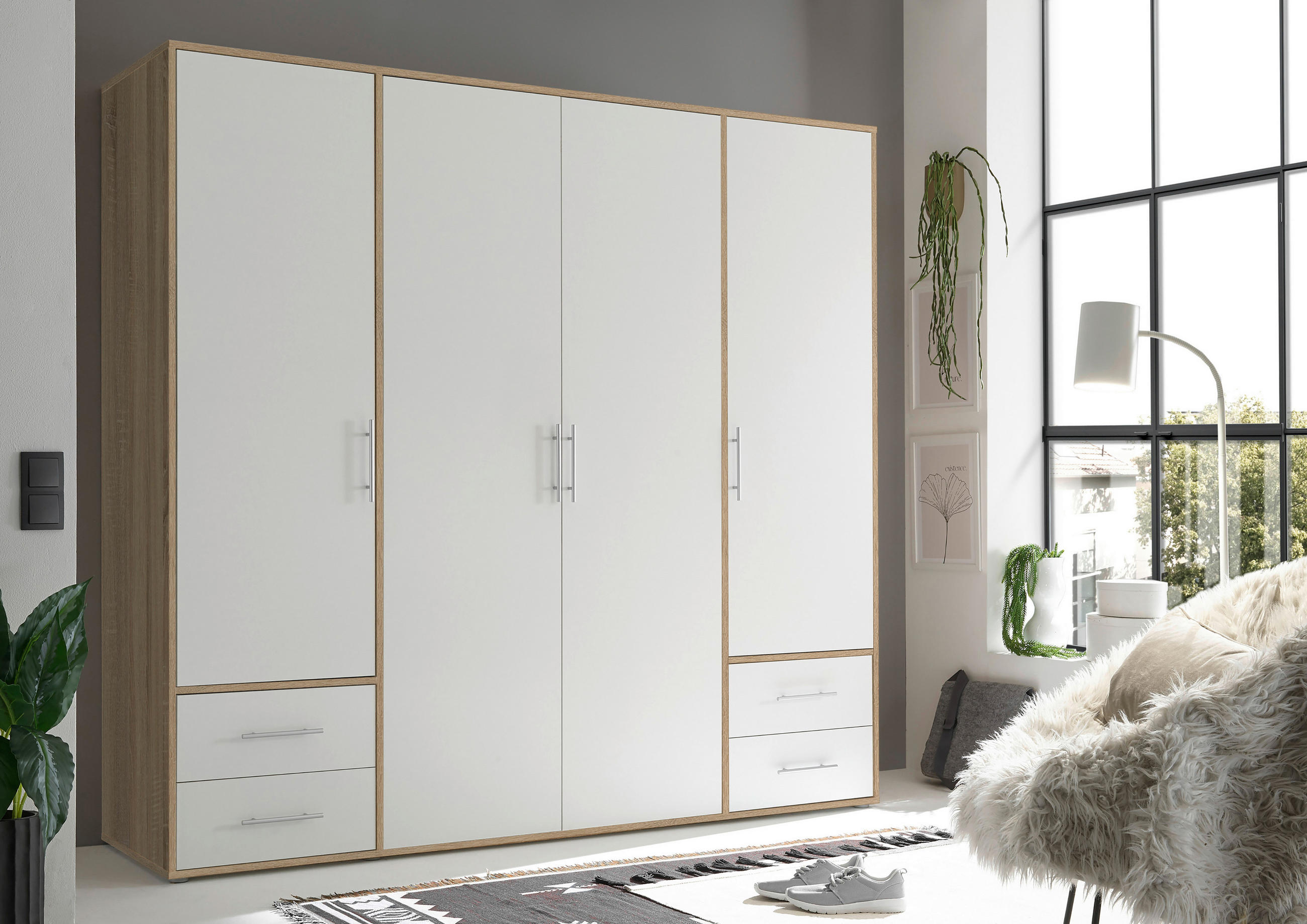 ORMAR SA KLASIČNIM VRATIMA bela, sonoma hrast 206/195/60 cm - sonoma hrast/boja aluminijuma, Moderno, pločasti materijal/plastika (206/195/60cm) - Ti'me