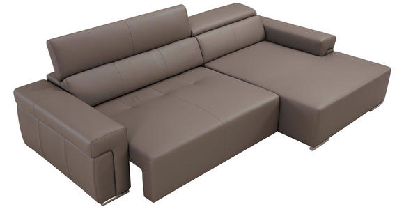 ECKSOFA DUA in Echtleder Grau  293/170 cm  - Chromfarben/Grau, Design, Leder/Metall (293/170cm) - Novel