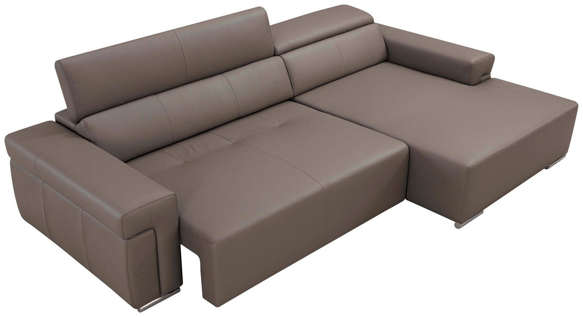 ECKSOFA inkl. Funktion DUA Grau Echtleder  - Chromfarben/Grau, Design, Leder/Metall (293/170cm) - Novel