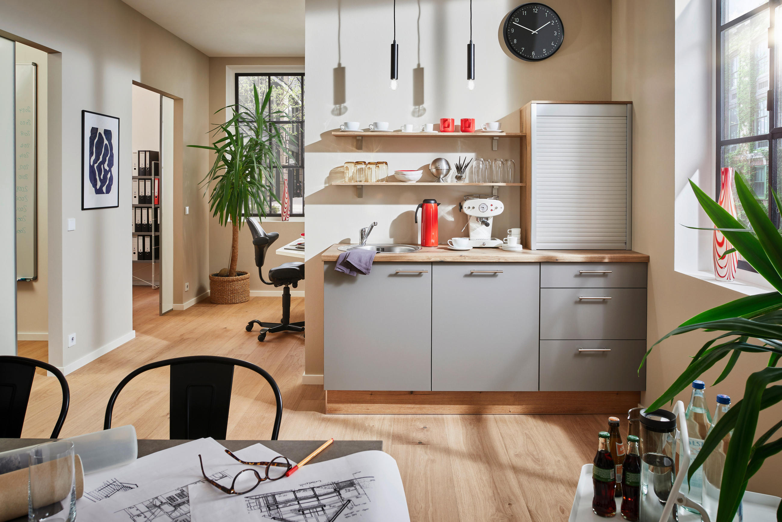 KÜCHENBLOCK 180 cm   in Grau, Eichefarben  - Edelstahlfarben/Eichefarben, Design, Holzwerkstoff/Metall (180cm) - Pino
