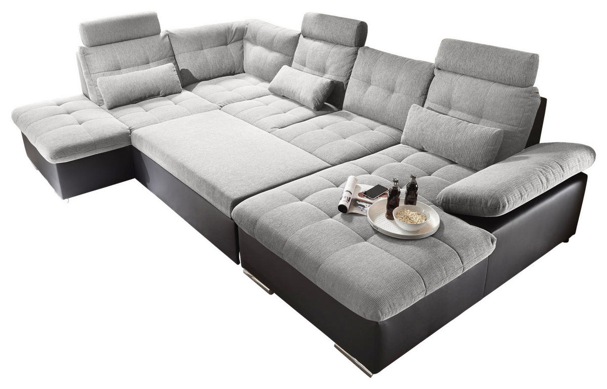WOHNLANDSCHAFT Schwarz, Silberfarben Webstoff  - Silberfarben/Schwarz, MODERN, Textil (218/324/170cm) - MID.YOU