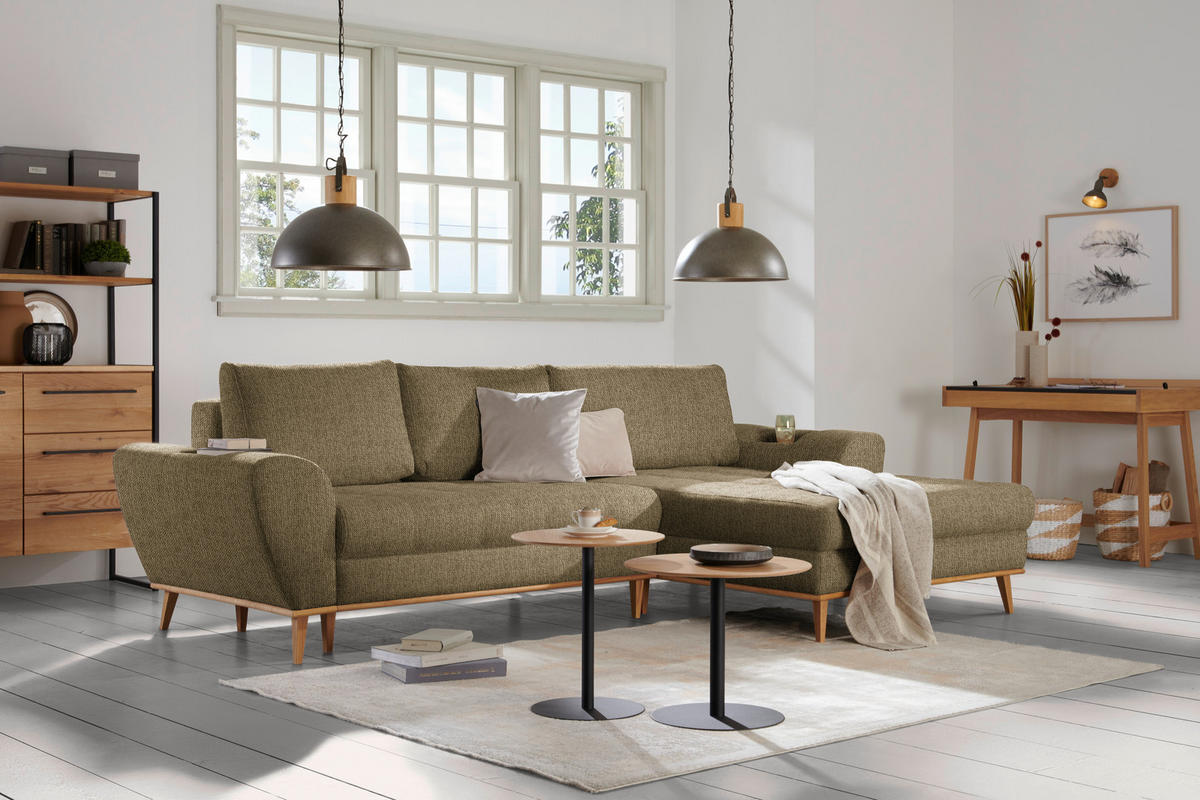 ECKSOFA in Webstoff Olivgrün  - Eichefarben/Olivgrün, Design, Holz/Textil (282/175cm) - Carryhome