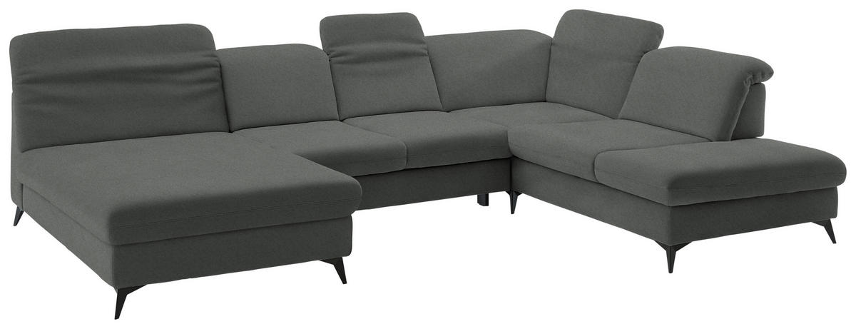 WOHNLANDSCHAFT  in Chenille Grau  - Schwarz/Grau, Design, Textil/Metall (198/369/255cm) - Beldomo Style