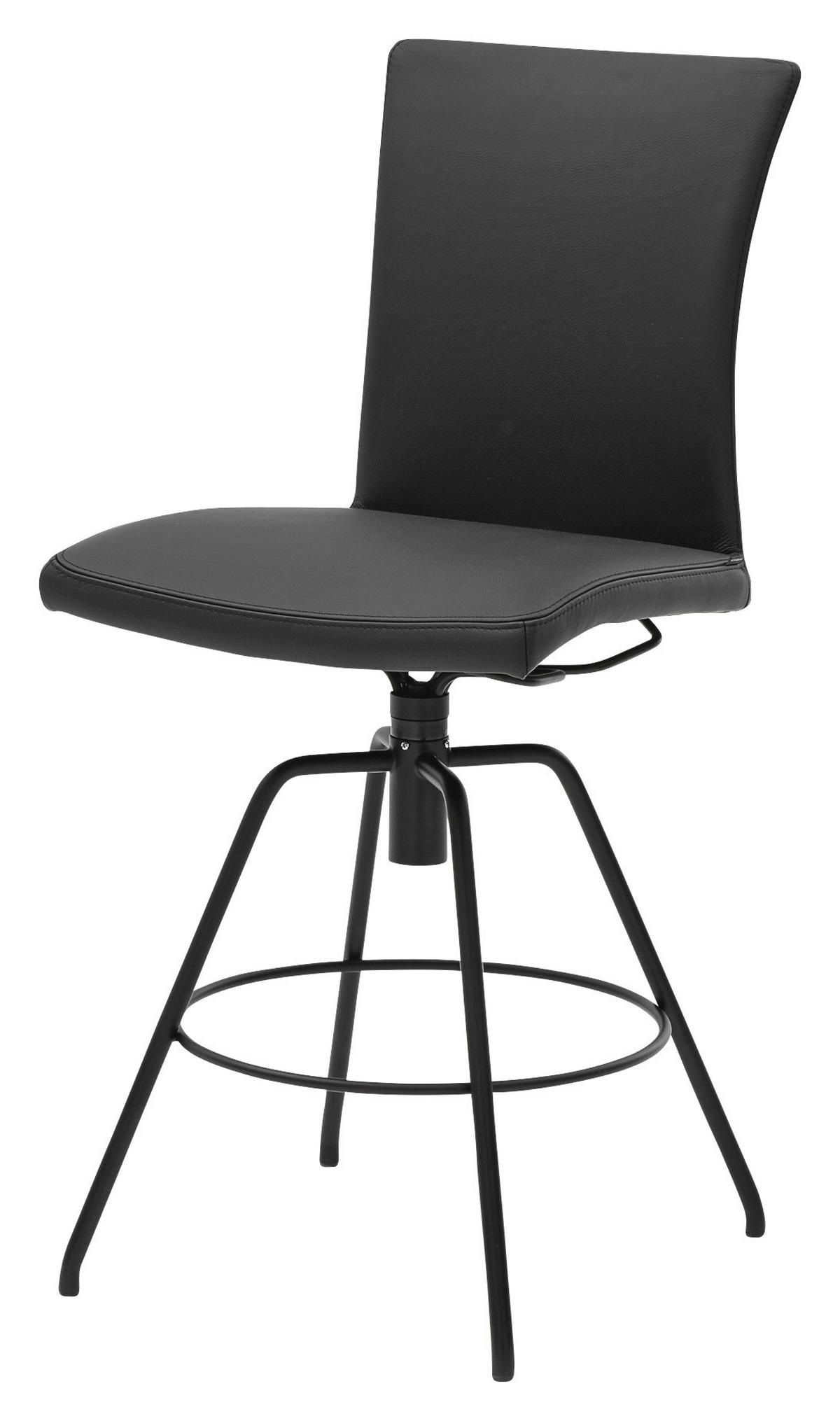 BARHOCKER Echtleder Schwarz Lederauswahl, Stoffauswahl, Typenauswahl, automatische Rückholfunktion  - Schwarz, Design, Leder/Metall (52/107/58cm) - Musterring