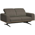 2-SITZER-SOFA in Leder Graubraun  - Graubraun/Schwarz, Design, Leder/Holz (174/76-97/102cm) - Novel