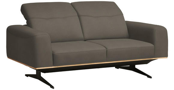 2-SITZER-SOFA in Leder Graubraun  - Graubraun/Schwarz, Design, Leder/Holz (174/76-97/102cm) - Novel