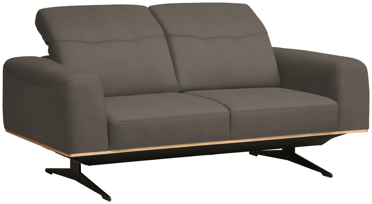 2-SITZER-SOFA in Echtleder Graubraun  - Graubraun/Schwarz, Design, Leder/Holz (174/76-97/102cm) - Novel