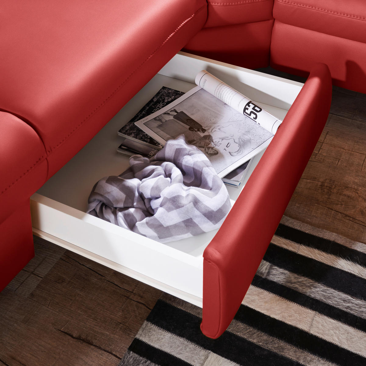 ECKSOFA in Echtleder Rot  - Rot/Alufarben, Design, Leder/Metall (239/271cm) - Cantus