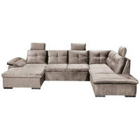 WOHNLANDSCHAFT Creme Mikrovelours  - Creme/Schwarz, KONVENTIONELL, Kunststoff/Textil (127/334/217cm) - Carryhome