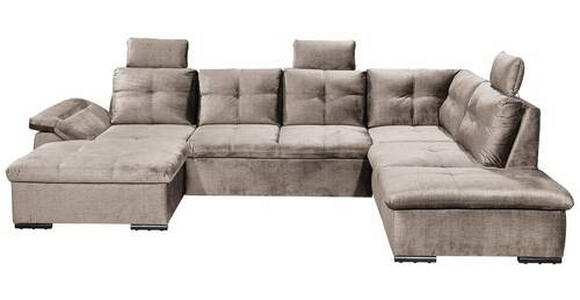 WOHNLANDSCHAFT in Mikrovelours Creme - Creme/Schwarz, KONVENTIONELL, Kunststoff/Textil (127/334/217cm) - Carryhome